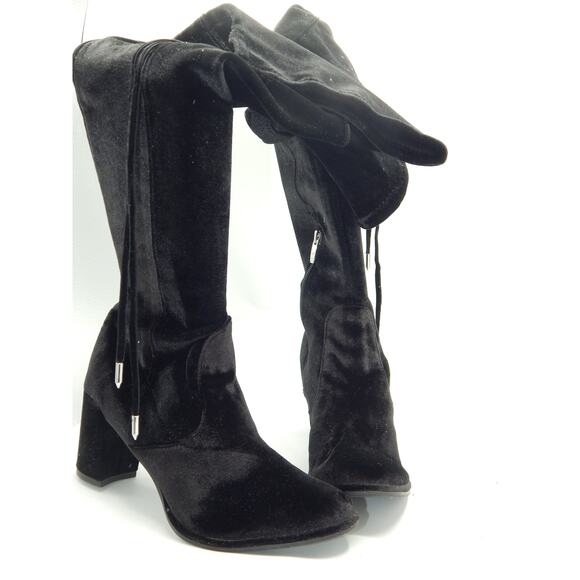 Marc Fisher Women Knee High Black Velvet Boots Size 7.5 - Picture 1 of 5
